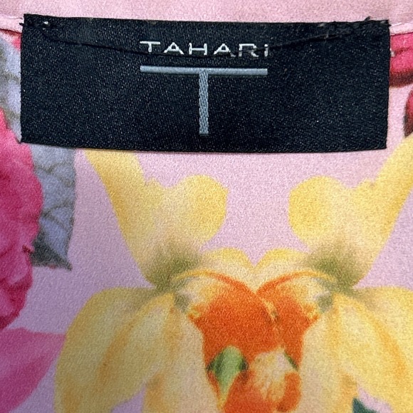 Tahari Rose Print Puff Shoulder Shirt Pink Women's  Size XL Retail: $70 EUC‎ - Picture 8 of 9
